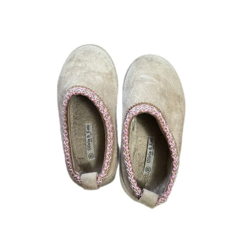 Olivia & Kate Platform Slippers Kids Size‎ 13 Tan Pink Faux Fur Good Condition